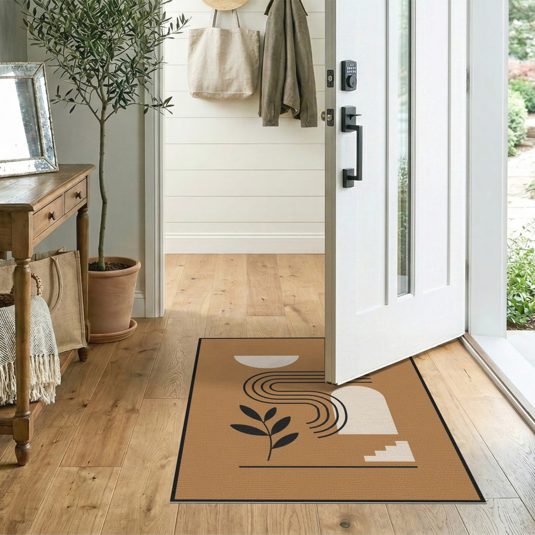 Brown Geometric Abstract Geometric Modern Area Rug