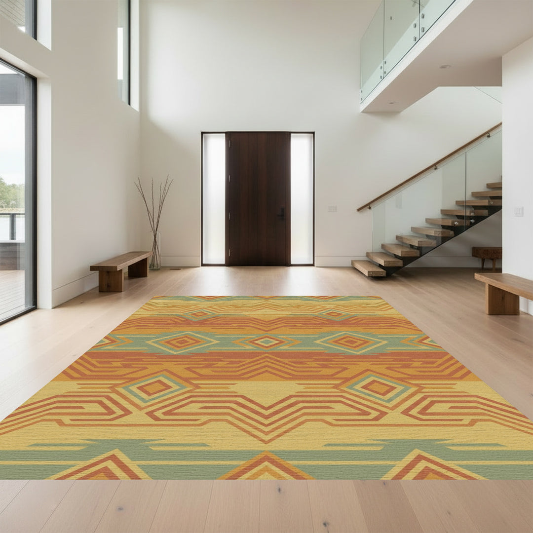 Earthy Geometric Diamond Zigzag Rug