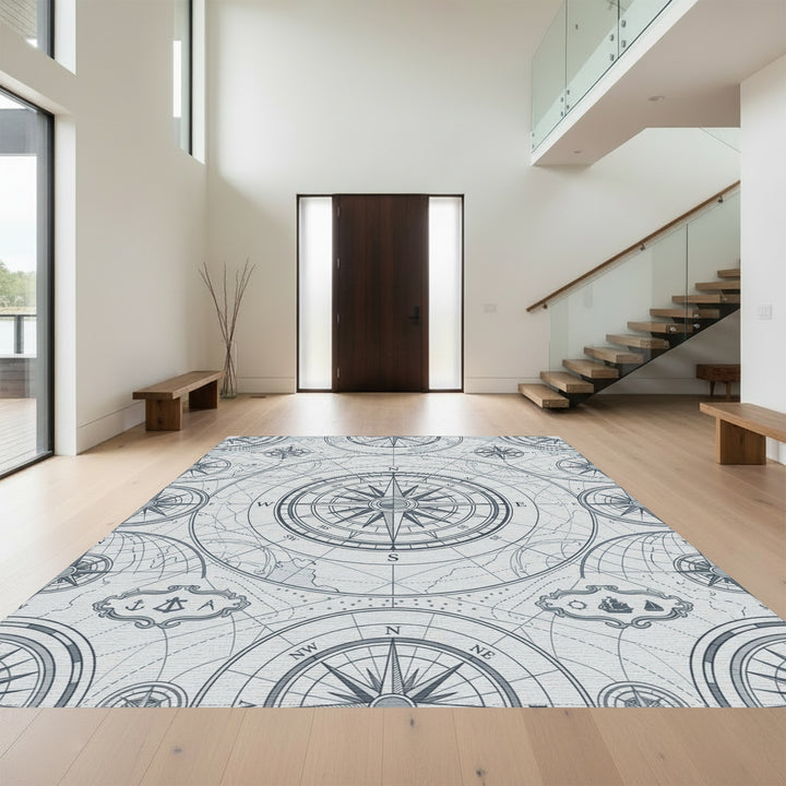 Nautical Compass Rose Map Graphic Rug