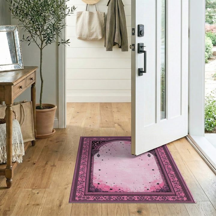 Pink Floral Vintage Starry Arch Area Rug