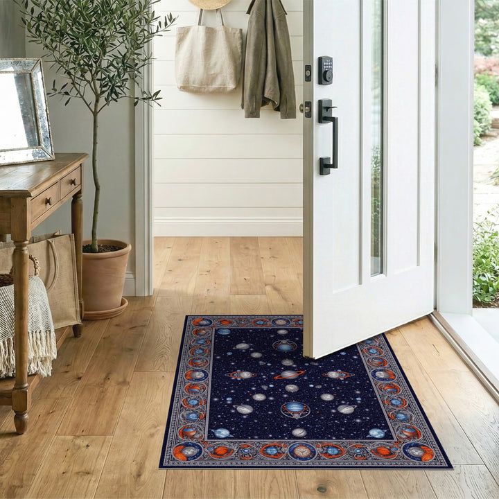 Celestial Blue Planets Washable Area Rug