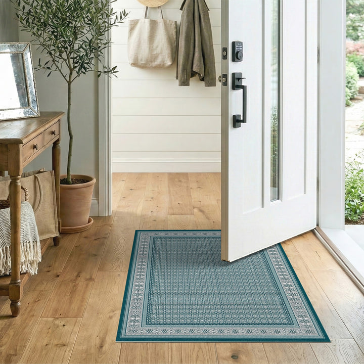 Teal Persian Area Rug with Ornate Border