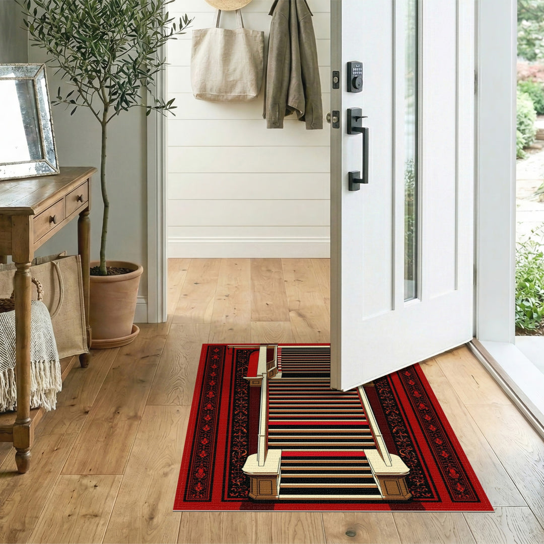 Red and Black Striped Traditional Runner Rug