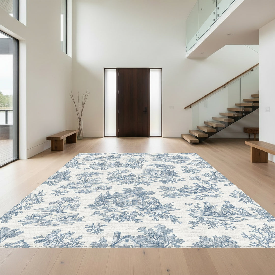 Blue Countryside Scenic Pastoral Life Rug