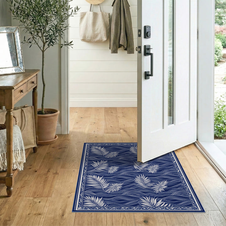 Blue Palm Wave Area Rug