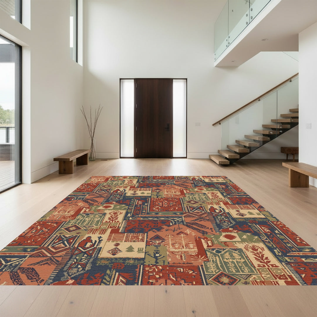 Terracotta Navy Earthy Patchwork Medallion Rug