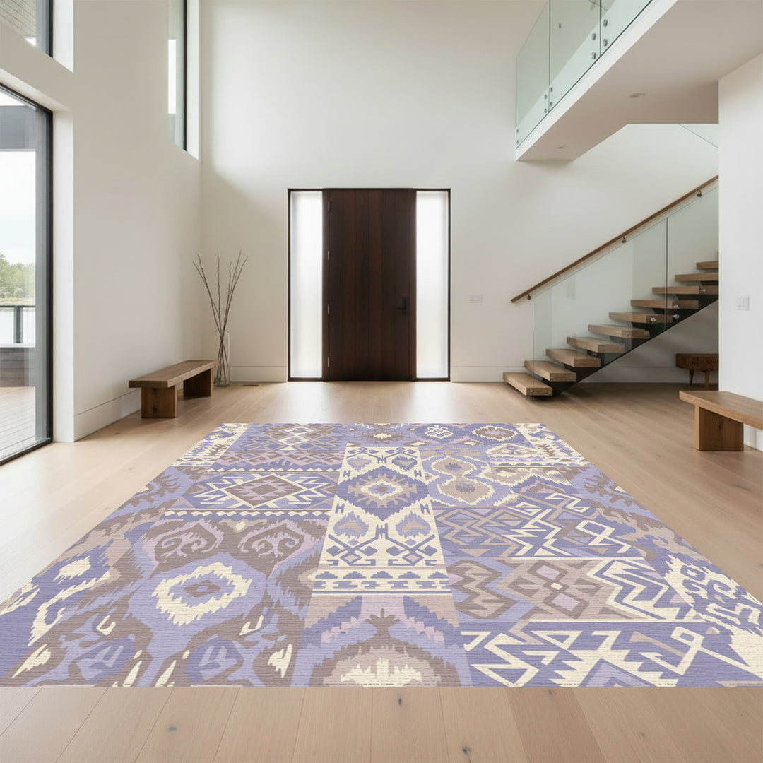 Patchwork Lavender Geometric Tribal Loom Rug