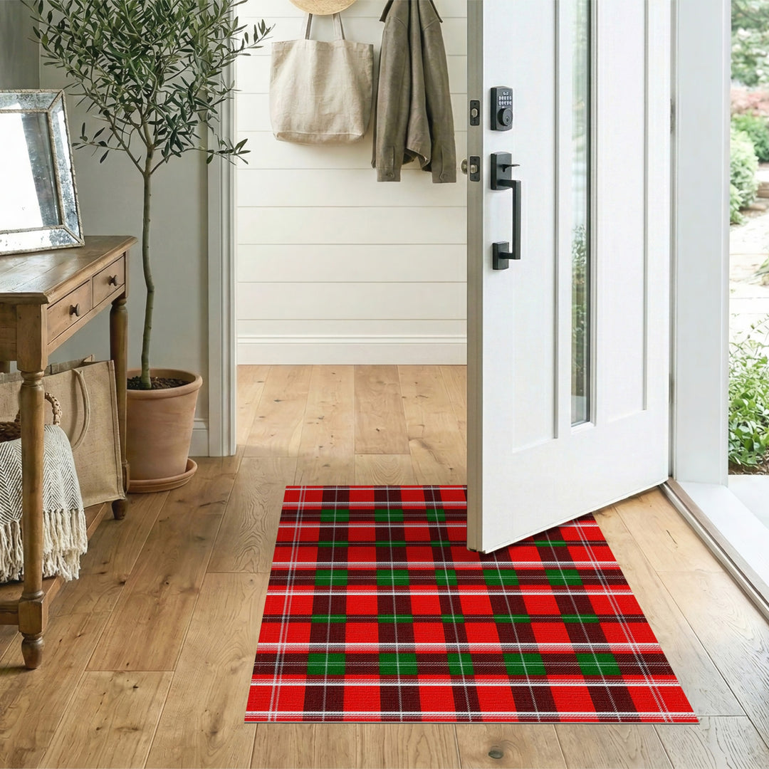 Rustic Farmhouse Red Plaid Washable Area Rug