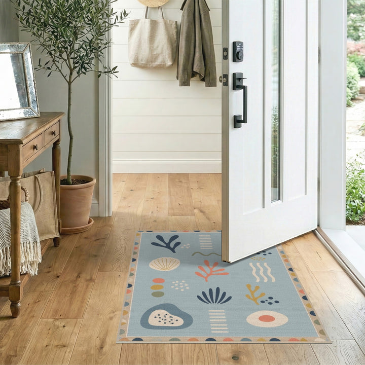 Coastal Blue Coral Shell Area Rug