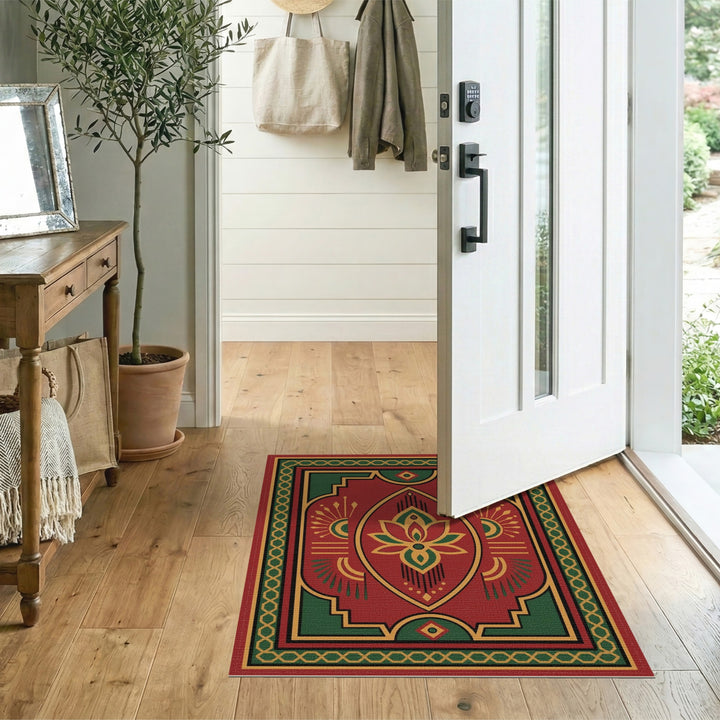 Red Lotus Medallion Area Rug