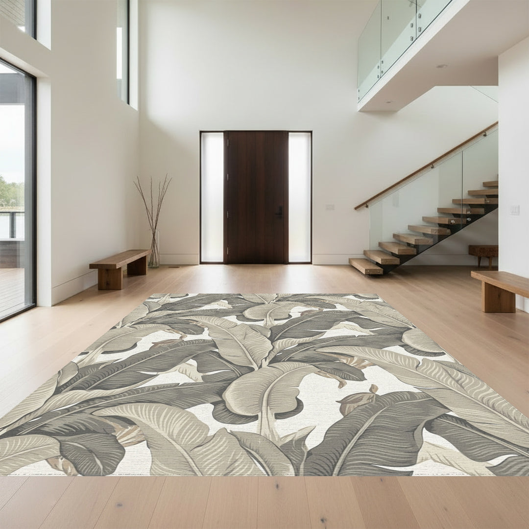 Tropical Banana Leaf Cream Rug