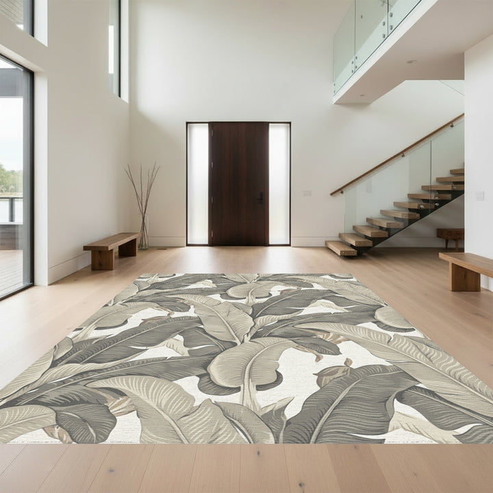 Tropical Banana Leaf Cream Rug