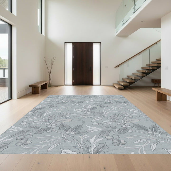 Silver Gray Holly Berry Botanical Rug