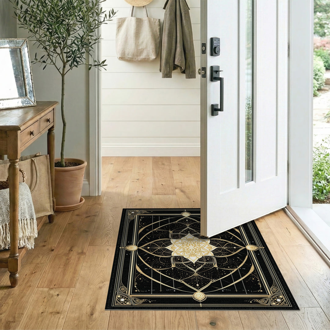 Gold Mandala Geometric Area Rug