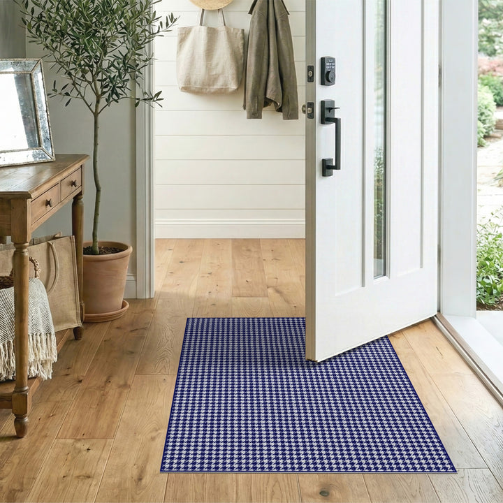 Blue and Teal Navy Blue Checkered Geometric Area Rug