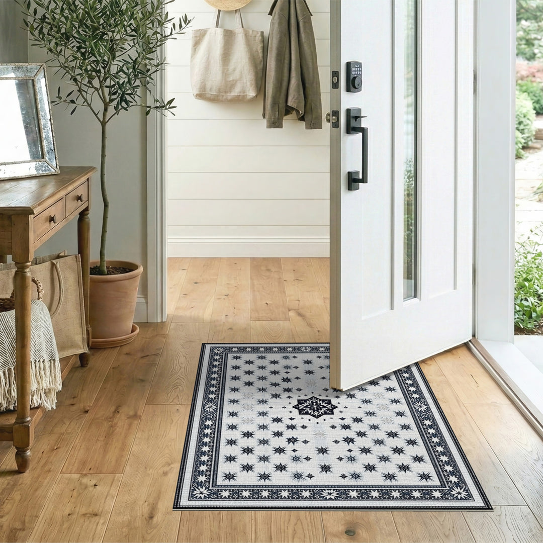 Black White Star Geometric Area Rug