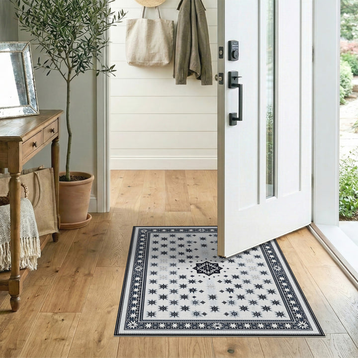 Black White Star Geometric Area Rug