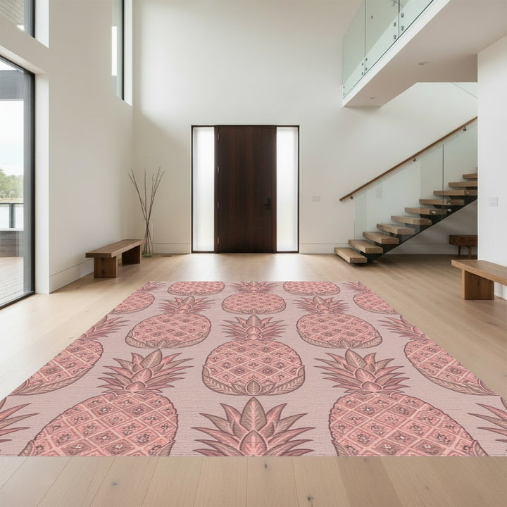 Rose Pink Pineapple Tiling Rococo Rug