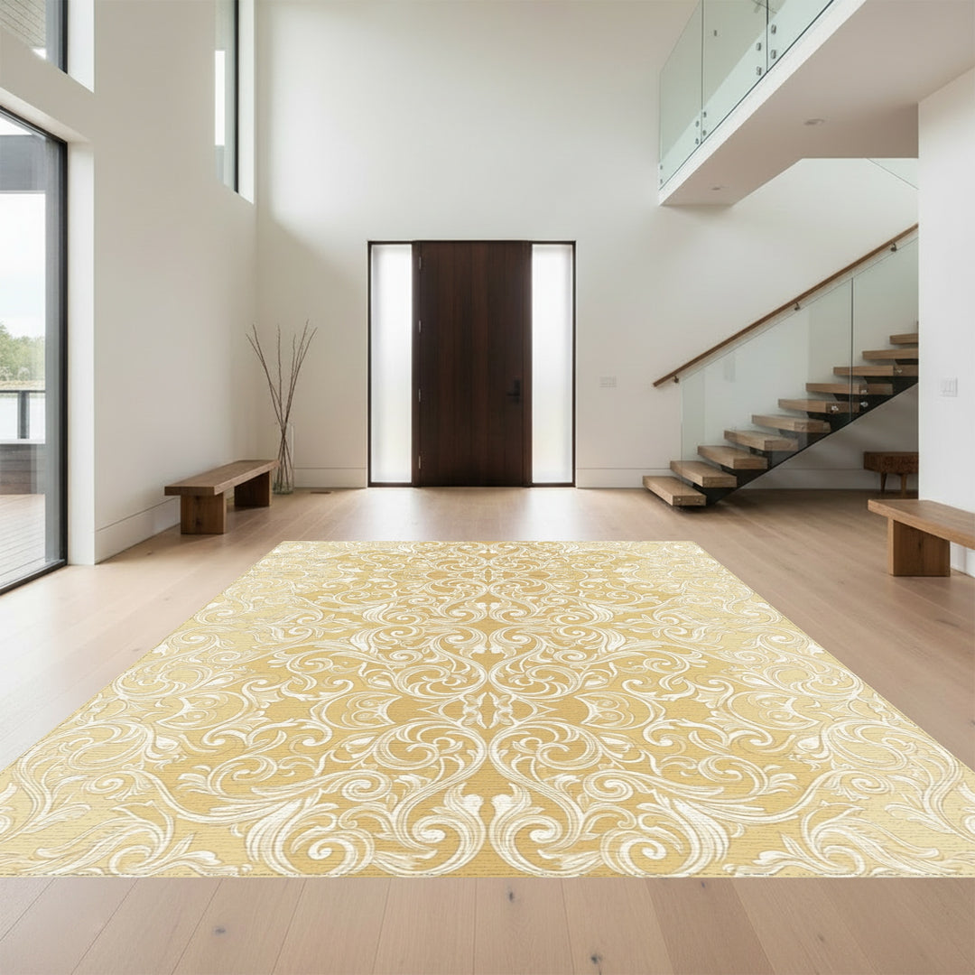 Golden Rococo Scrollwork Tapestry Rug
