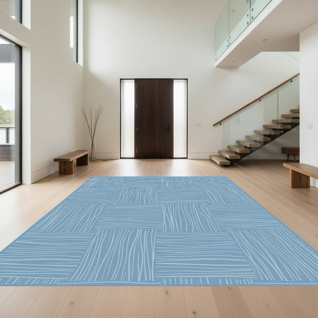 Soft Blue Woven Stripe Arrangement Rug