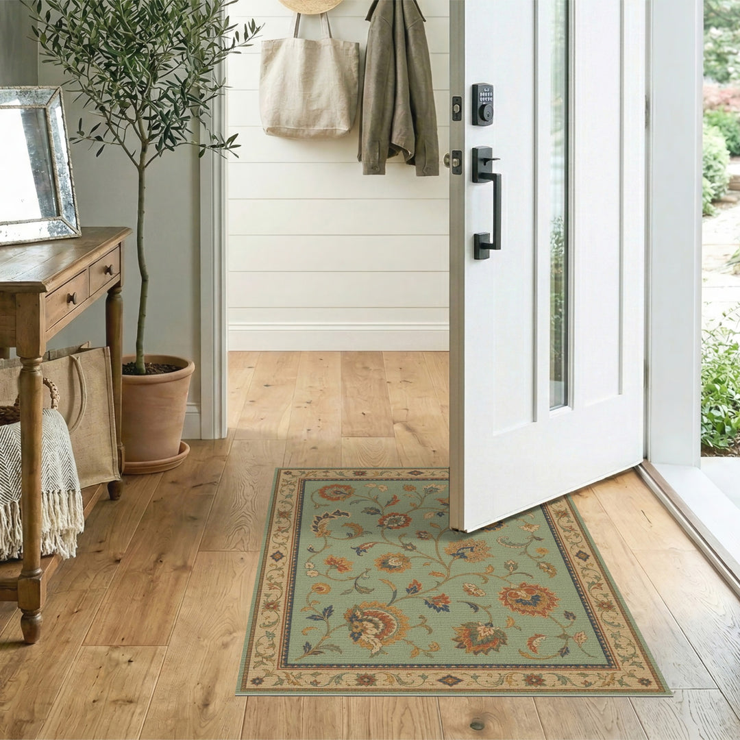 Blue and Teal Vintage Teal Floral Area Rug