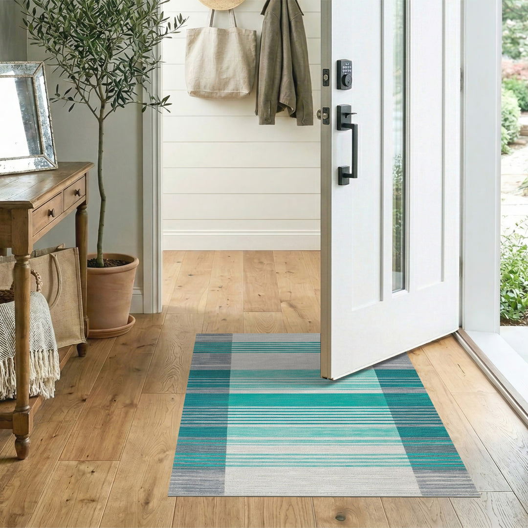 Geometric Modern Teal Striped Geometric Area Rug