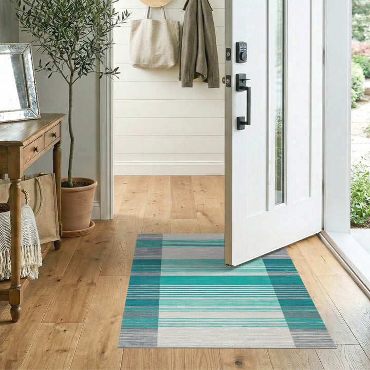 Geometric Modern Teal Striped Geometric Area Rug