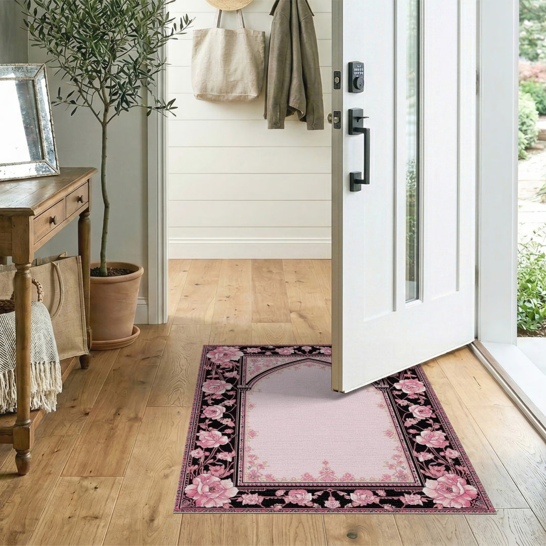 Pink Rose Arch Floral Area Rug