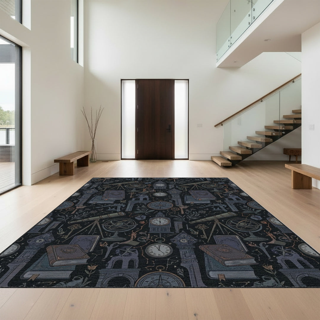 Dark Academia Celestial Telescope Globe Rug