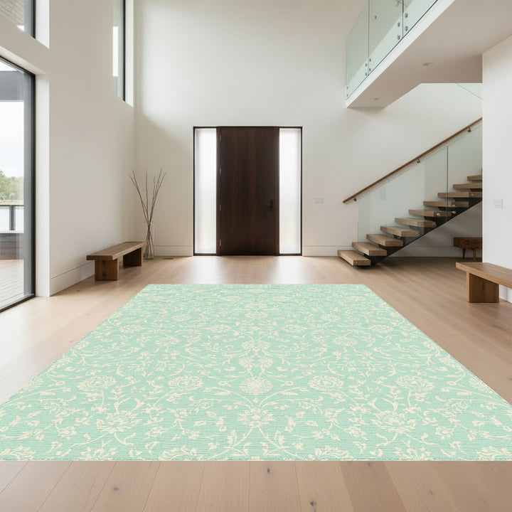 Vintage Mint White Floral Vines Rug