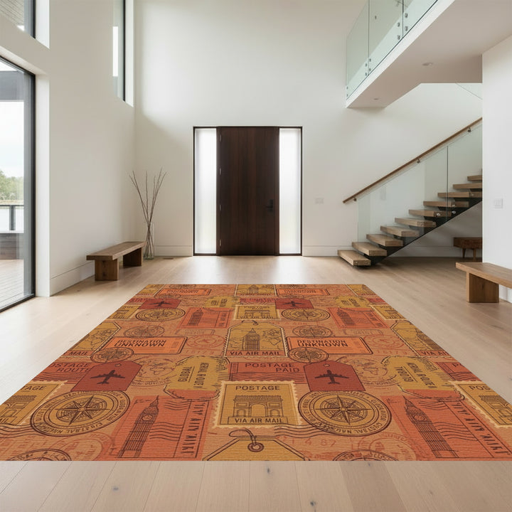 Vintage Travel Stamp Collage Rug
