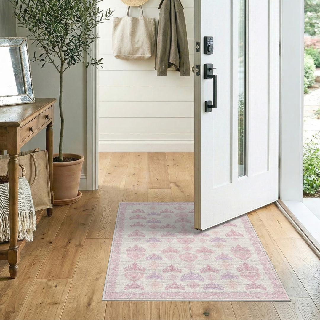 Pink Crown and Heart Kids Area Rug