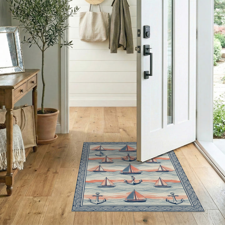 Nautical Sailboat and Anchor Area Rug