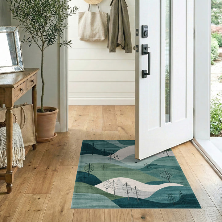 Blue Teal Abstract Hills Area Rug