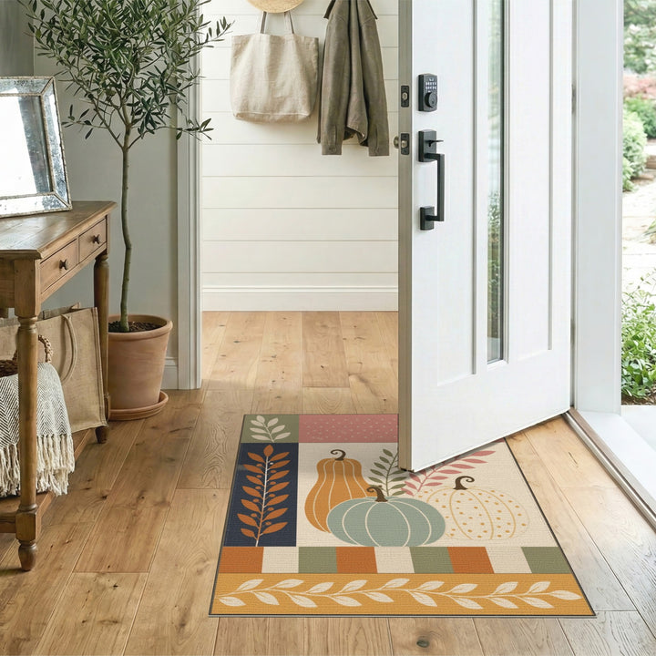 Rustic Farmhouse Autumn Pumpkin Harvest Area Rug