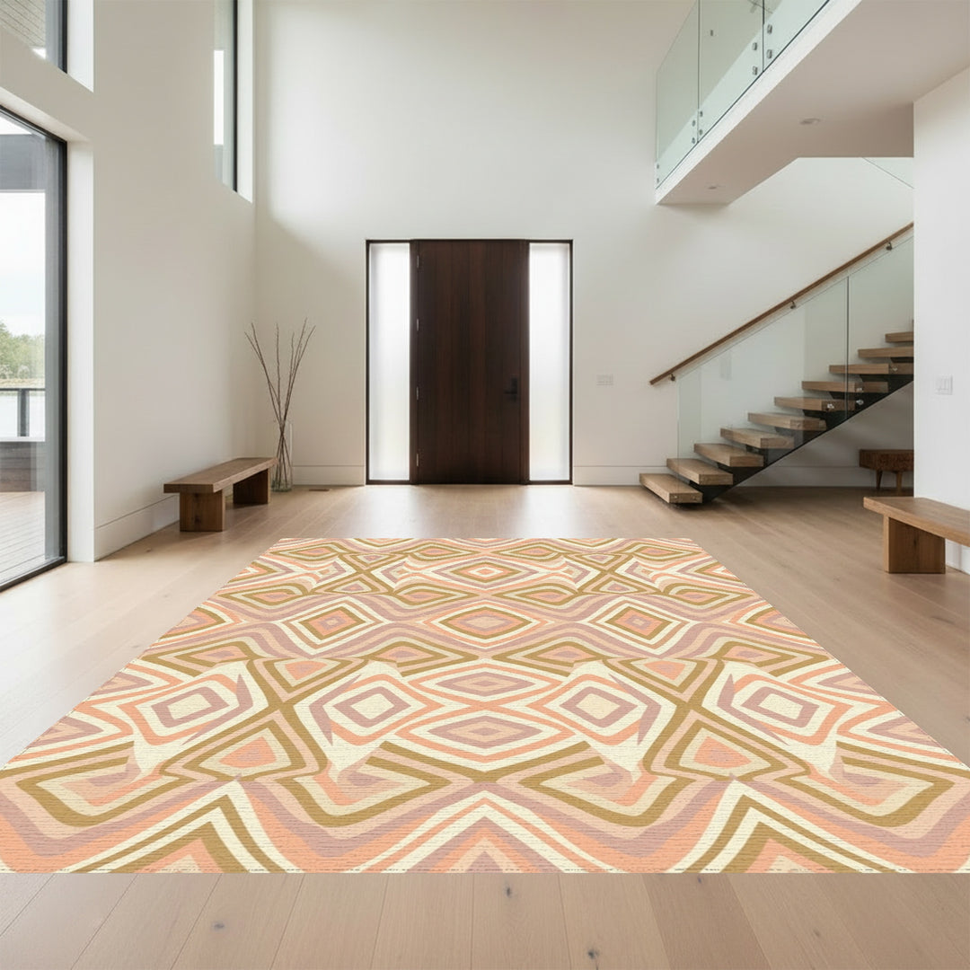 Pastel Terracotta Striped Diamond Rug
