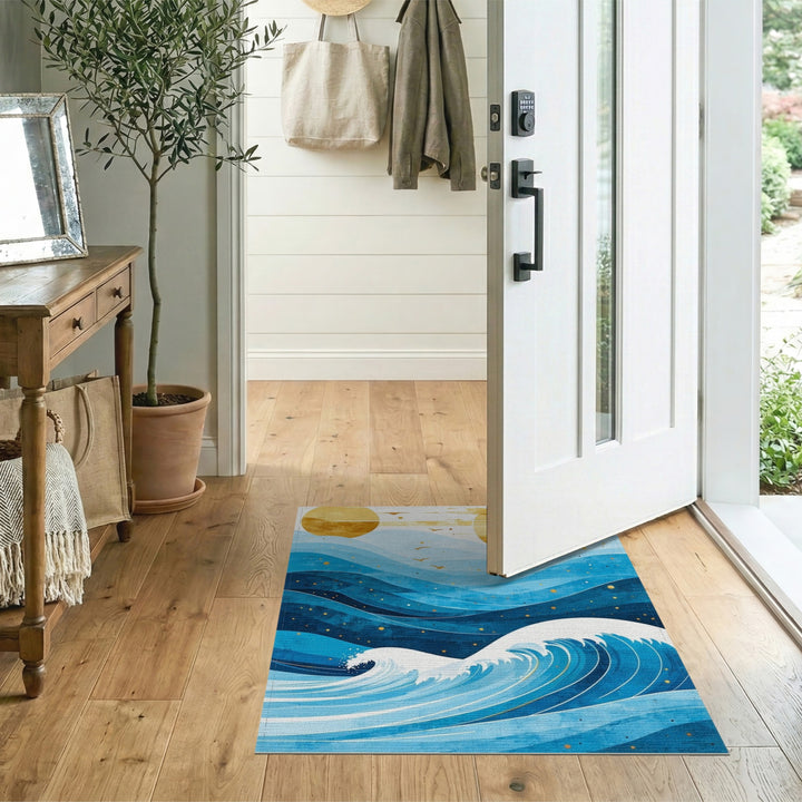 Blue Coastal Wave Area Rug