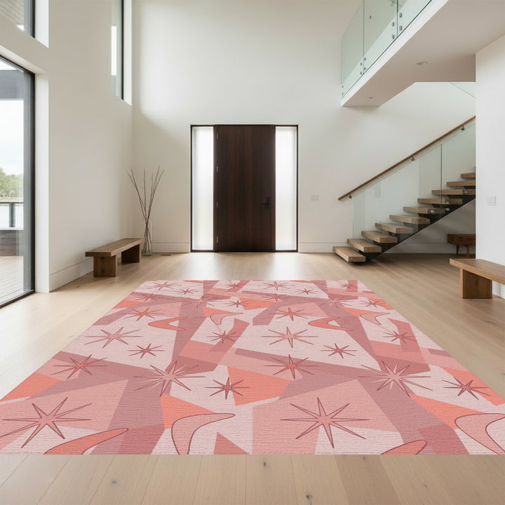 Mid Century Pink Star Boomerang Rug