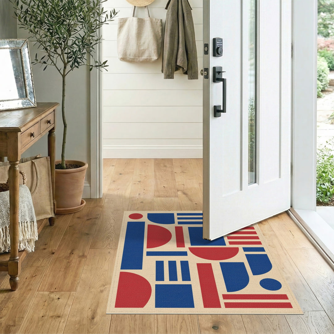 Multi-color and Patterns Bold Geometric Red Blue Area Rug