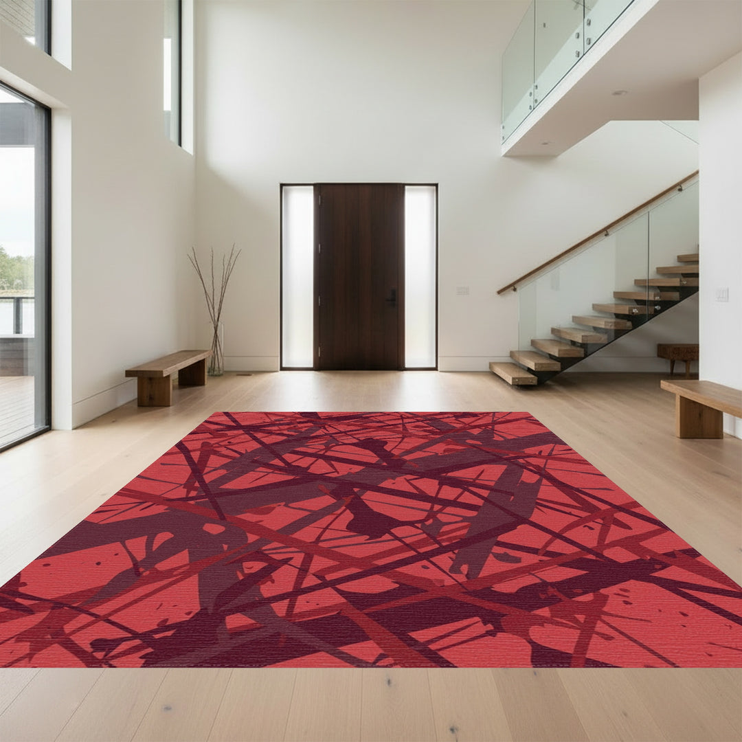 Crimson Scribble Abstract Splash Rug