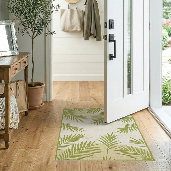 Green Palm Frond Green Area Rug