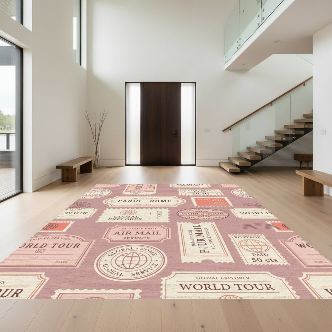 Vintage Travel Ticket Collage Rug