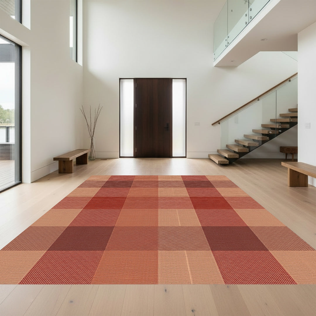 Crimson Taupe Gingham Checks Rug