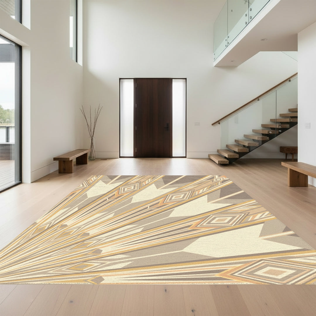 Art Deco Earthy Tone Geometric Sunburst Rug