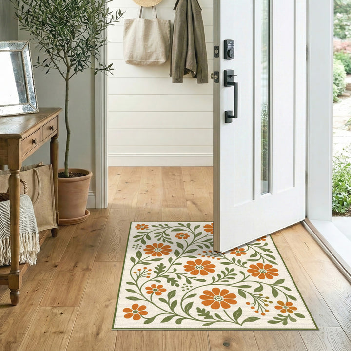 Orange Floral Vintage Area Rug