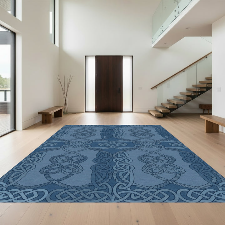 Nautical Rope Intertwined Geometric Blue Rug