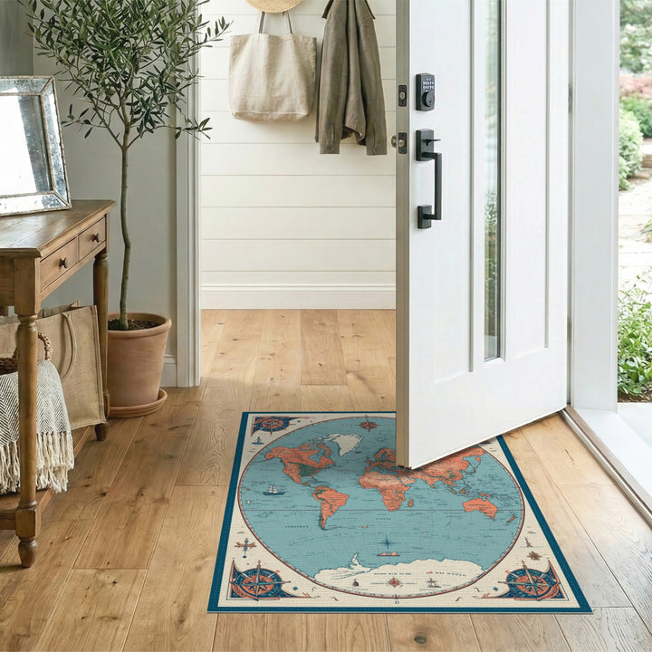 Vintage Circular World Map Area Rug