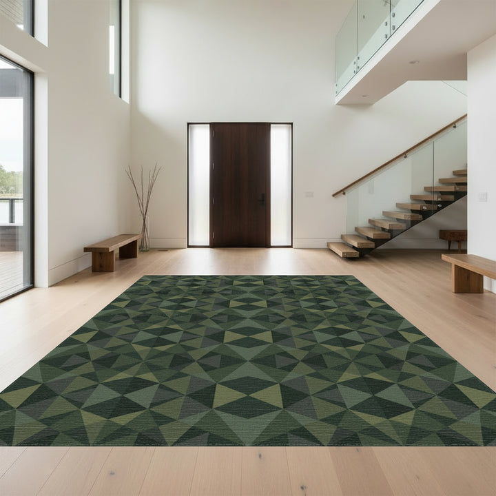 Deep Green Geometric Tessellation Rug