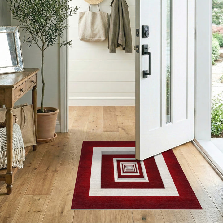 Red Geometric Frame Area Rug