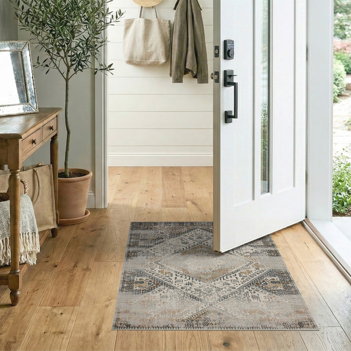 Grey Distressed Vintage Diamond Area Rug